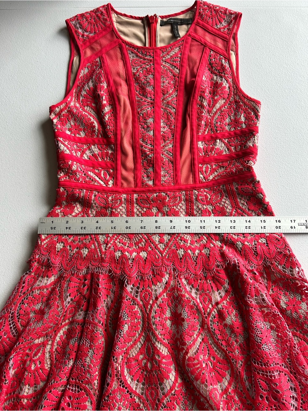BCBGMAXAZRIA Shira Red Lotus Lace Fit & Flare Mini Dress - Size 4 - Picture 9 of 12